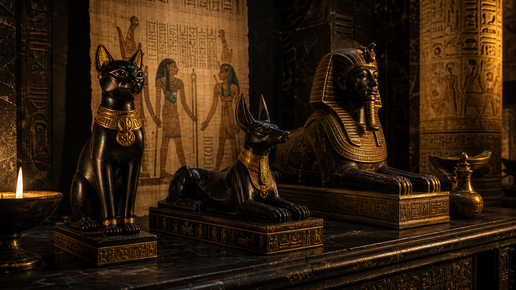 Banniere photorealiste Atelier Pharaon - Statues egyptiennes