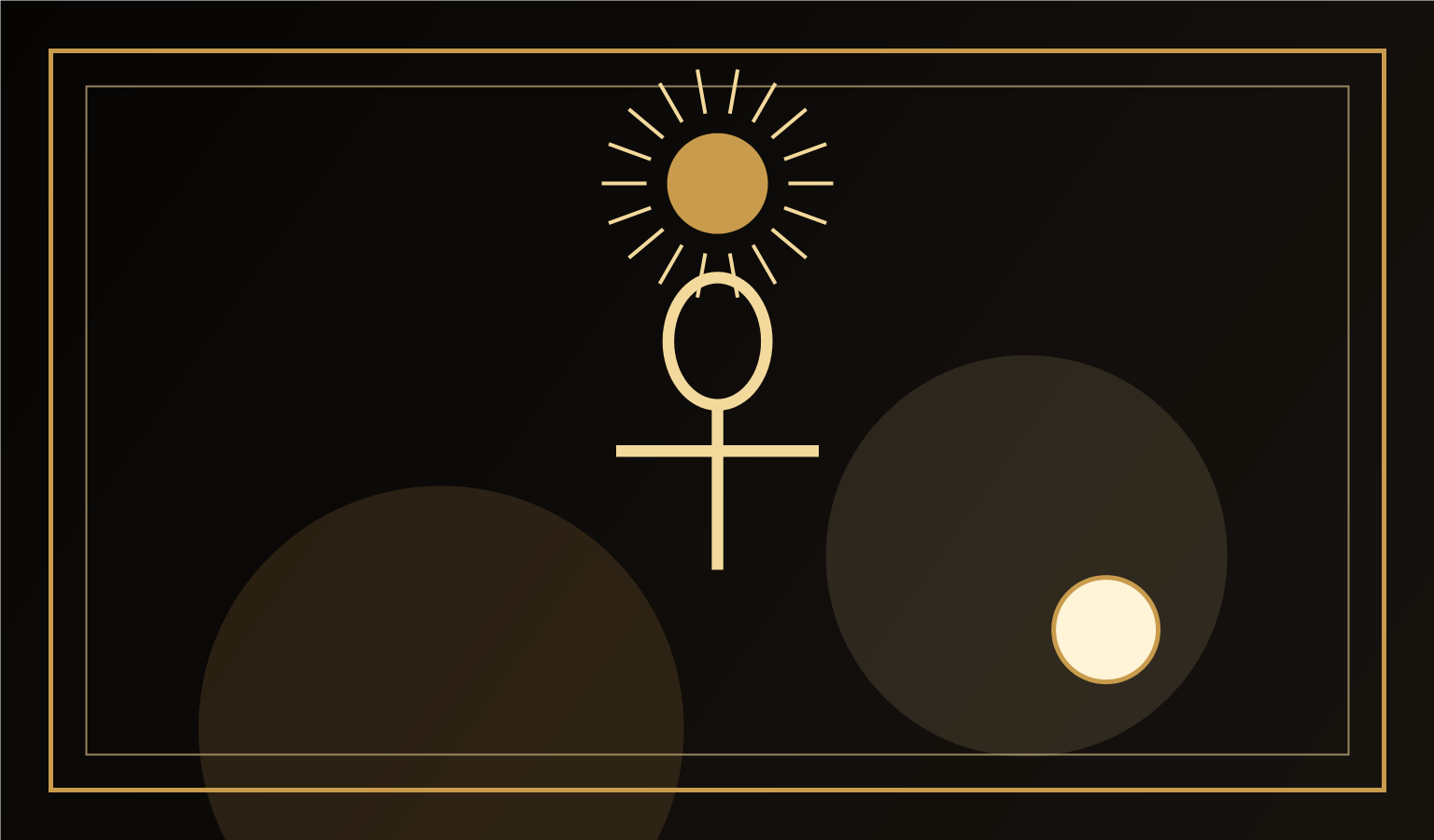 Visuel noir et or Atelier Pharaon pour Symboles egyptiens : ankh, scarabee et &oelig;il d&rsquo;Horus