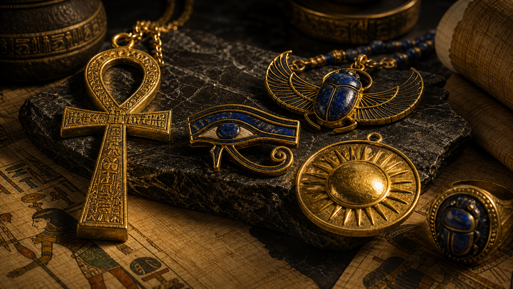 Banniere photorealiste Atelier Pharaon - Symboles egyptiens