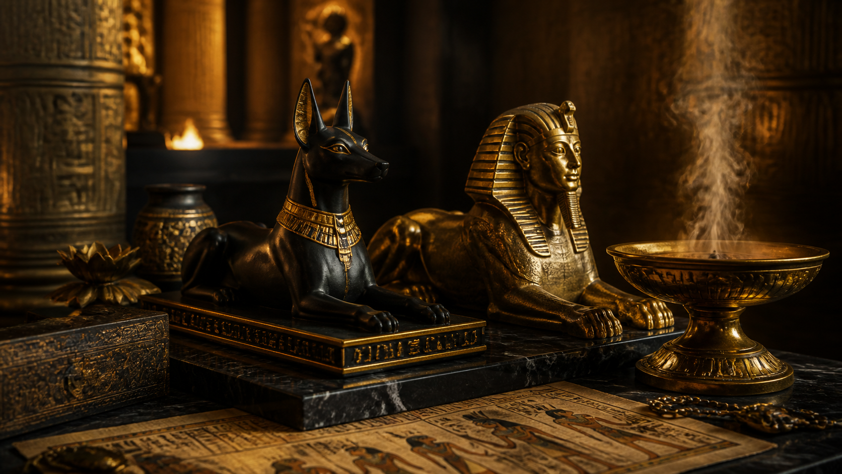 Banniere photorealiste Atelier Pharaon - Statues egyptiennes