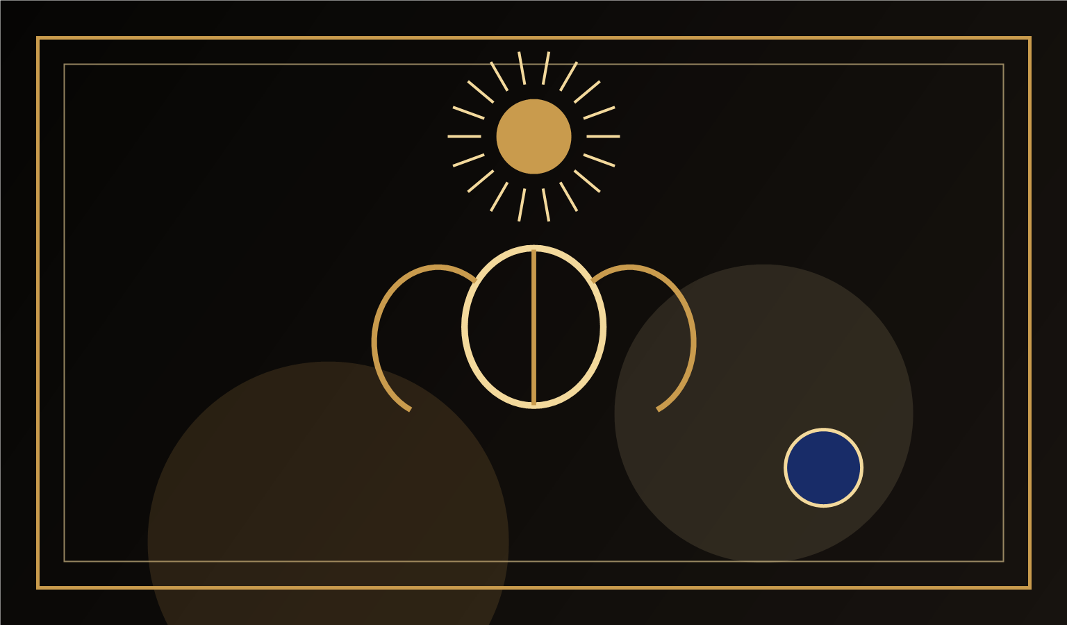 Visuel noir et or Atelier Pharaon pour Symboles egyptiens : ankh, scarabee et œil d’Horus