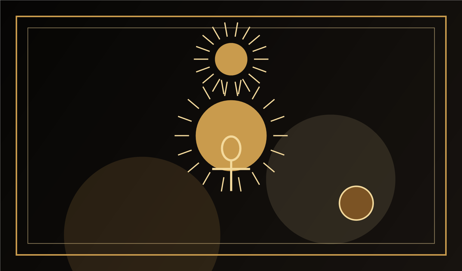 Visuel noir et or Atelier Pharaon pour Symboles egyptiens : ankh, scarabee et œil d’Horus
