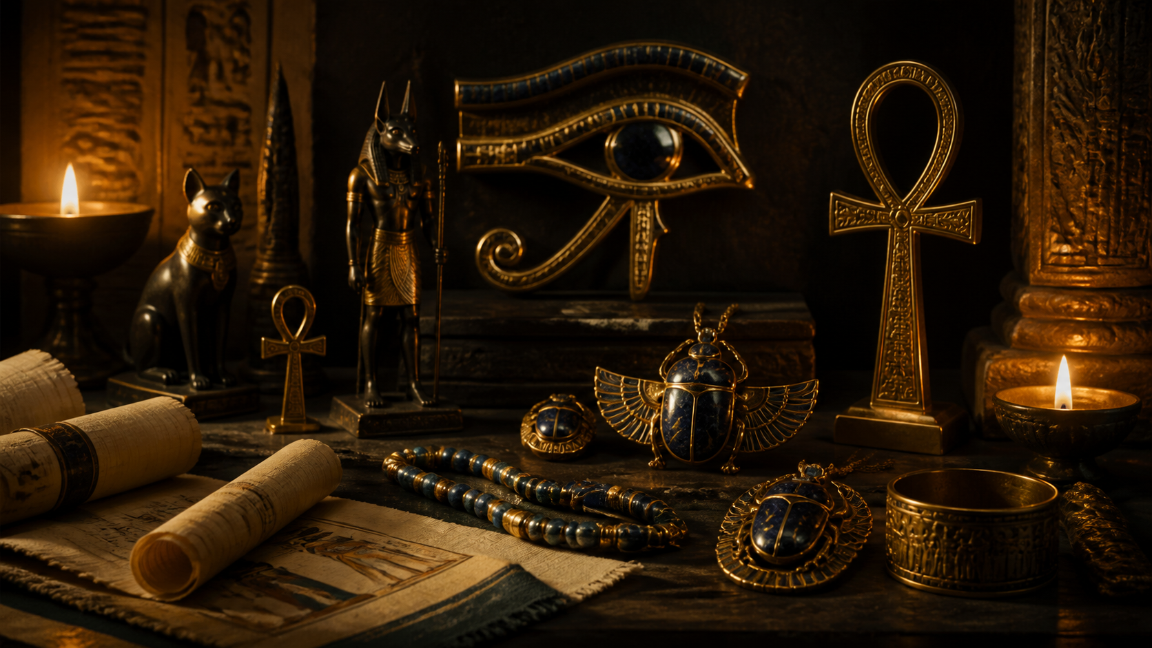 Banniere photorealiste Atelier Pharaon - Symboles egyptiens