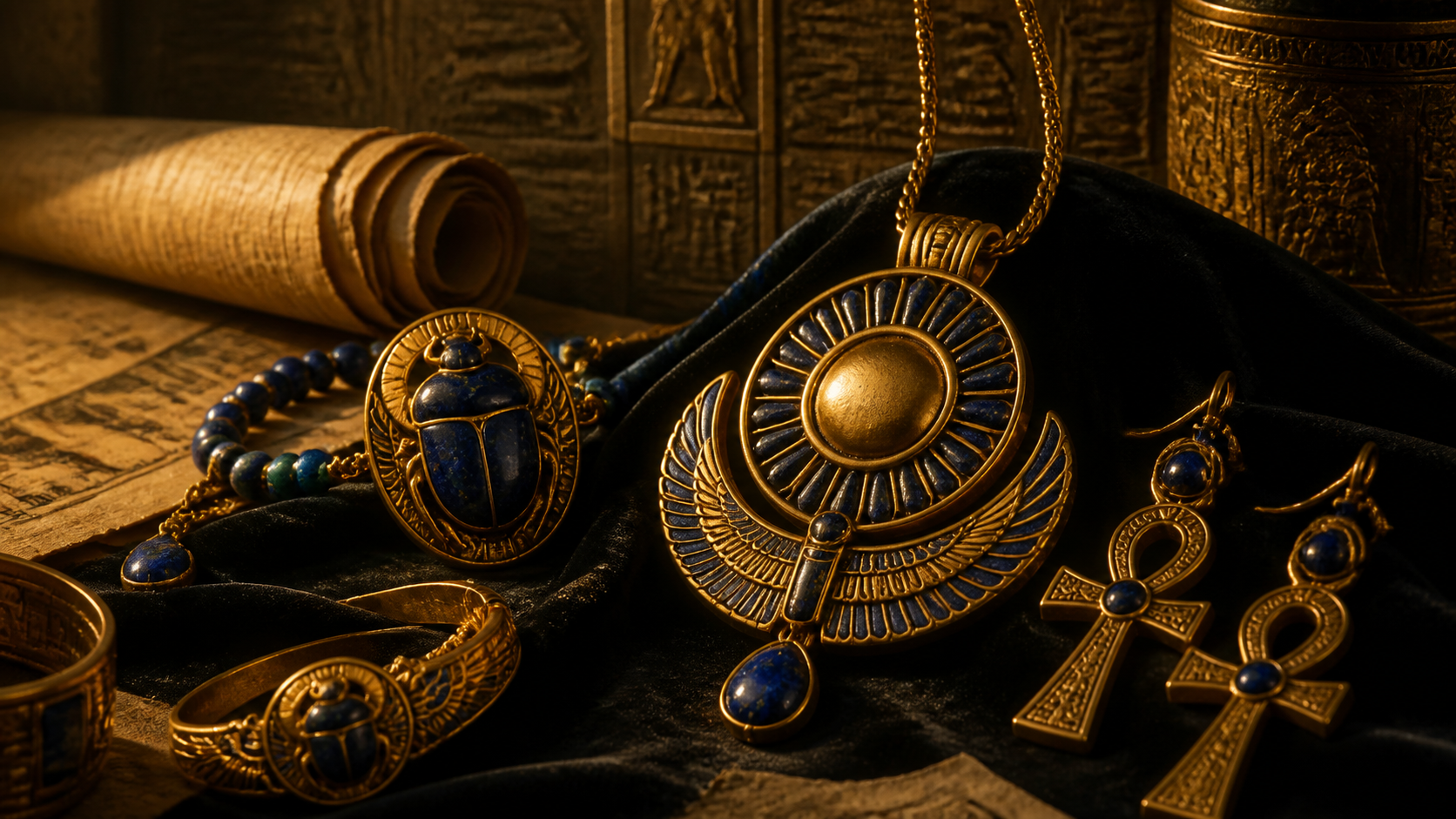 Banniere photorealiste Atelier Pharaon - Symboles egyptiens